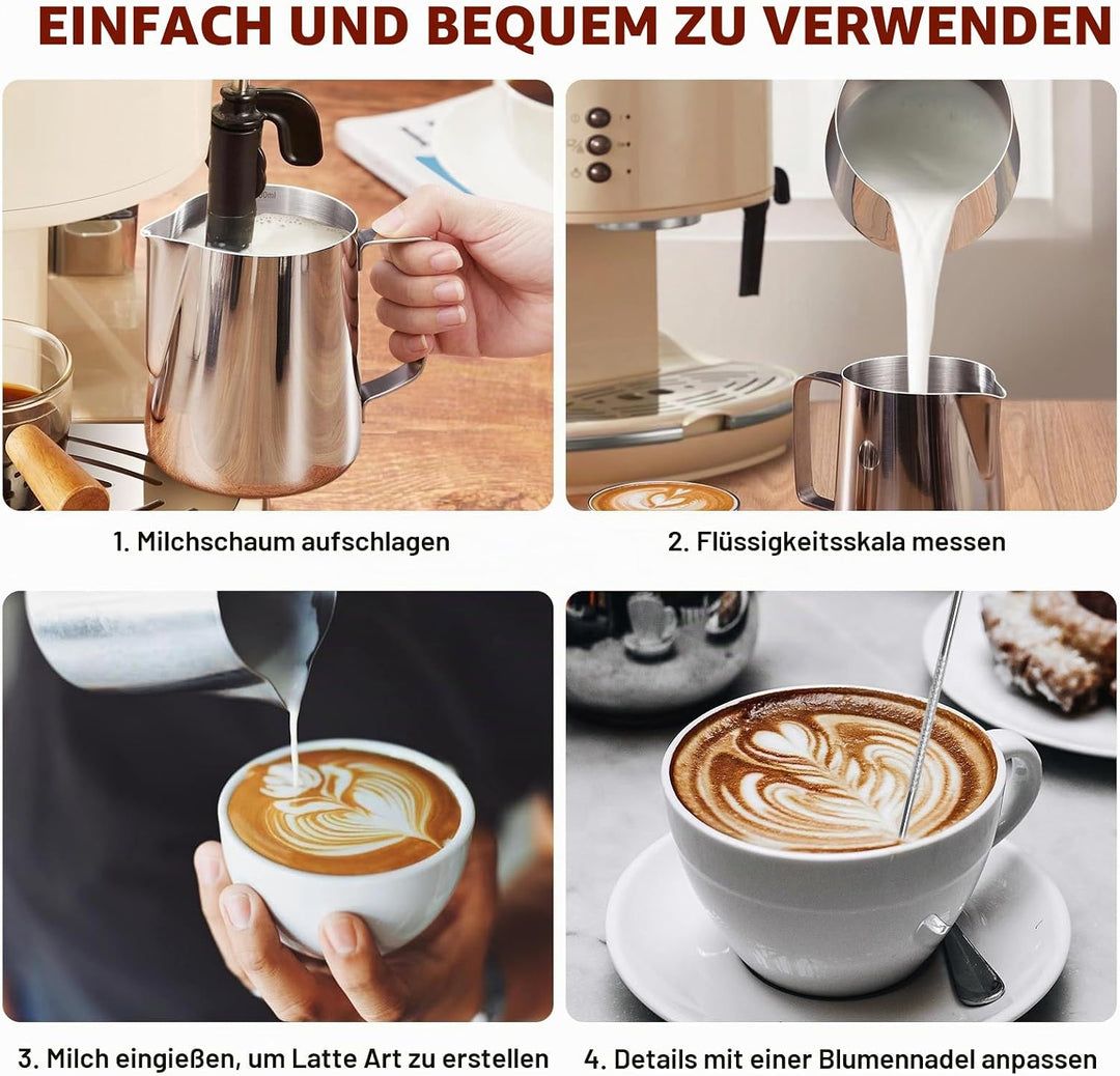 2 Stück Milchkännchen Edelstahl, Milchkanne Edelstahl 350ml &amp; 600ml, Milchaufschäumer Kanne, Milchkä