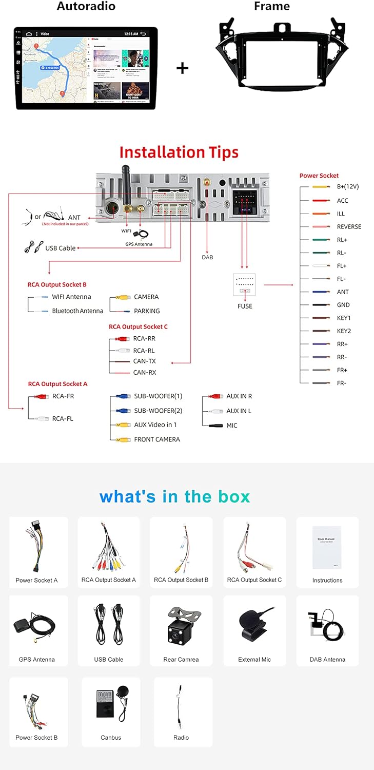 BXLIYER - Built-in DAB - Android 12 IPS Autoradio für Opel Corsa (2015-2019) / Adam (2013-2016) - Ei