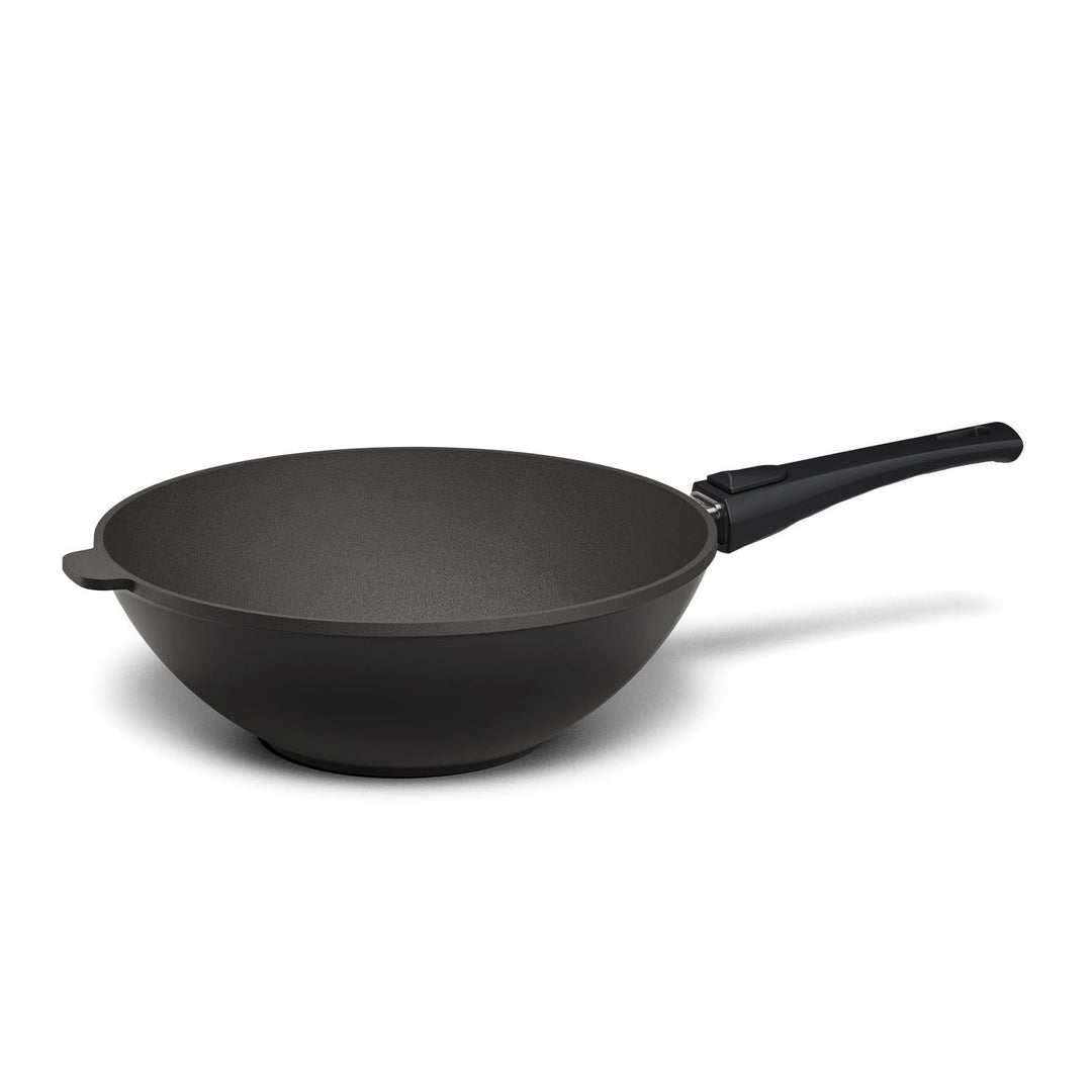 Hoffmann STONIQ Wokpfanne Ø 30 cm – PFAS-frei, Aluguss Wok mit abnehmbarem Stiel, IQ-SHIELD Antihaft