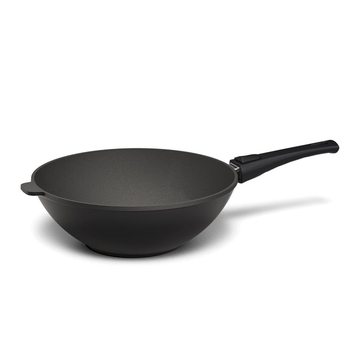 Hoffmann STONIQ Wokpfanne Ø 30 cm – PFAS-frei, Aluguss Wok mit abnehmbarem Stiel, IQ-SHIELD Antihaft