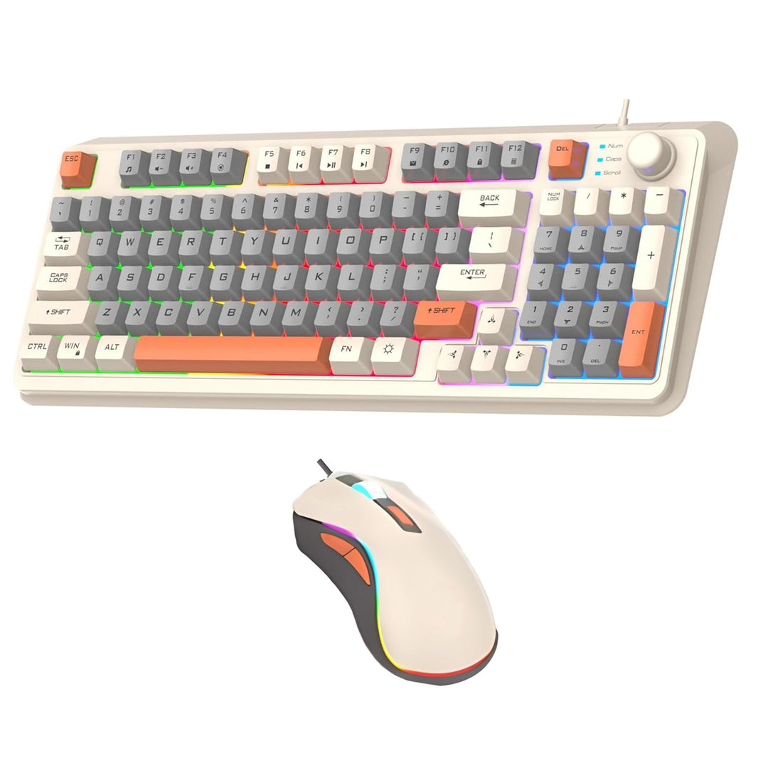Kabelgebundene Tastatur und Maus Set mit 94 Tasten Lautstärkeregler Buntes Licht Ergonomische Mäuse