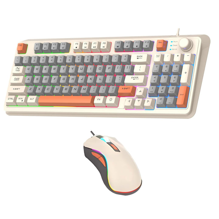 Kabelgebundene Tastatur und Maus Set mit 94 Tasten Lautstärkeregler Buntes Licht Ergonomische Mäuse