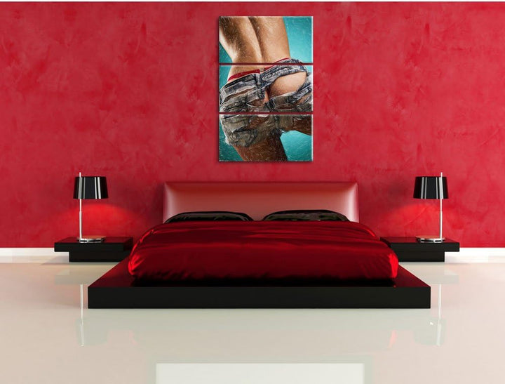 Pixxprint sexy Frauenhintern in Hotpants als Leinwandbild/Grösse: 3 Teilig (120x80) cm/Wandbild/Kuns