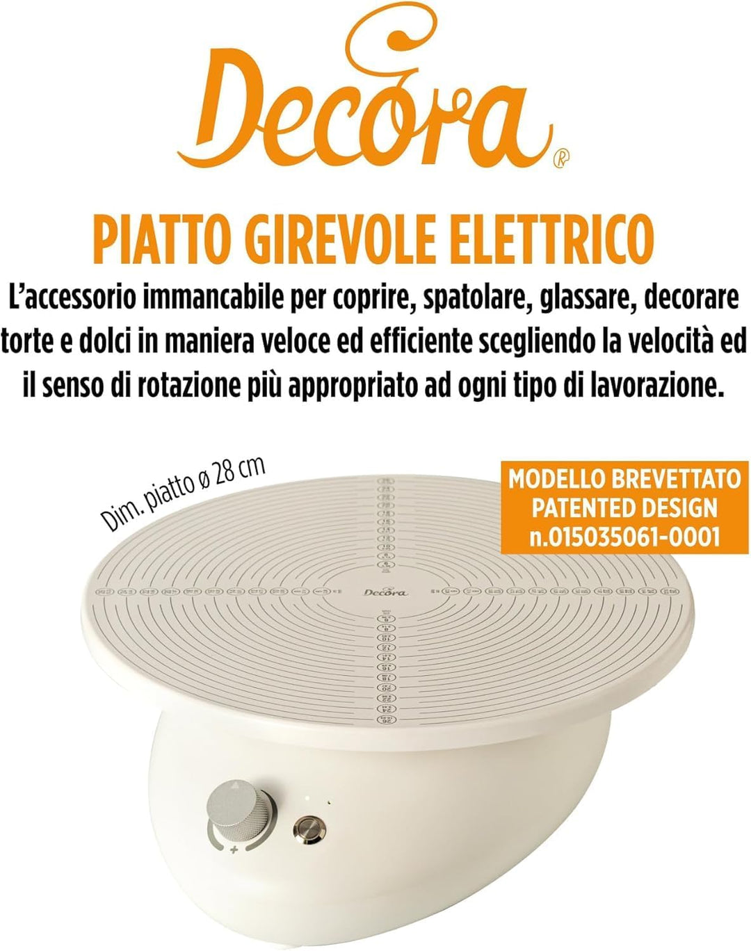 Decora 9276015 Drehbarer Sockel für Kuchen, Ø 28 cm, elektrisch U/min 80