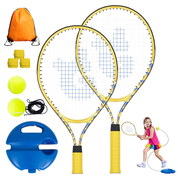 JOY SPOT! 2 Pack Tennisschläger für Kinder, Tennis Trainer Set mit Rebound Ball, Schnur & Tasche für