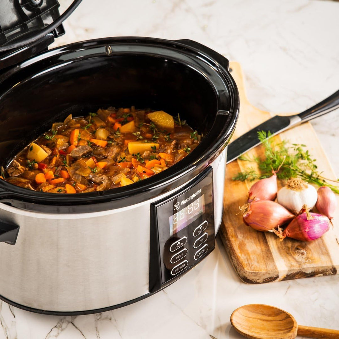 Westinghouse Slow Cooker 6,5 Liter - Schongarer Kochtopf aus Edelstahl, mit Warmhaltefunktion, Cool-