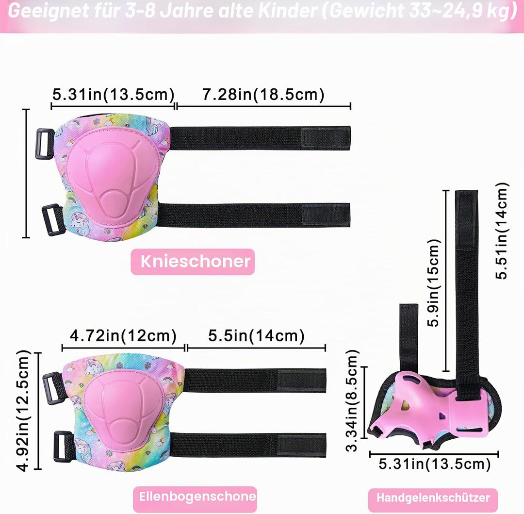 Unicorn Castle Knieschoner Kinder Schoner Set Inliner Schützer 6 in 1 Schutzausrüstung Kinder Ellenb