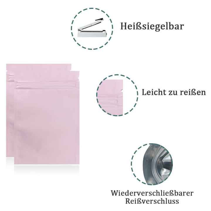 WACCOMT Pack 100 Stücke Matte Aluminiumfolie Verpackung Tasche Reissverschluss Selbstdicht Flachbeut