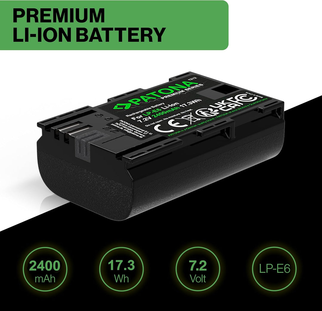 PATONA Premium Akku LP-E6 2000mAh Kompatibel mit Canon EOS R 7D 6D 5D Mark II III 80D