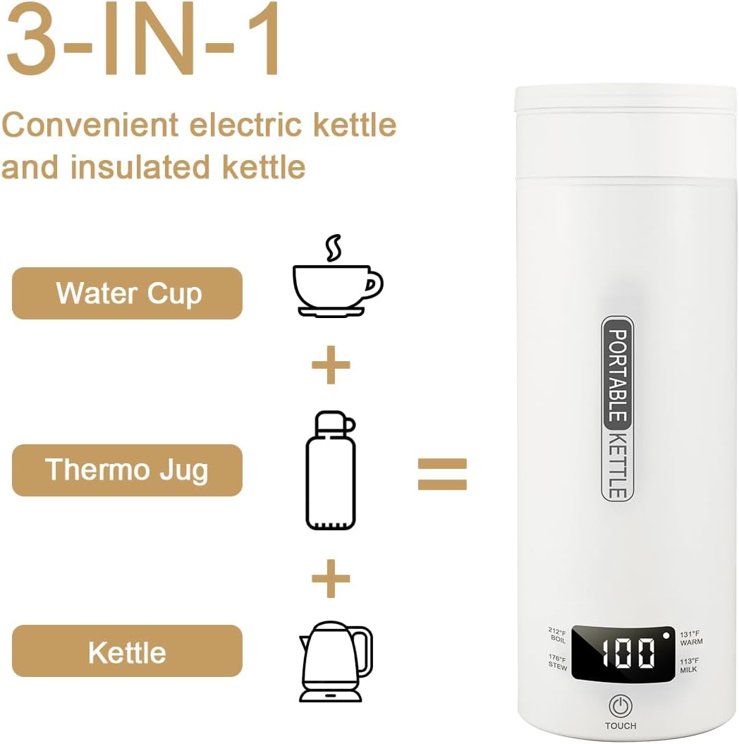 MINI Elektrische Reise Wasserkocher für Unterwegs,500ML Edelstahl Reise Wasserkocher Tragbarer,220V/