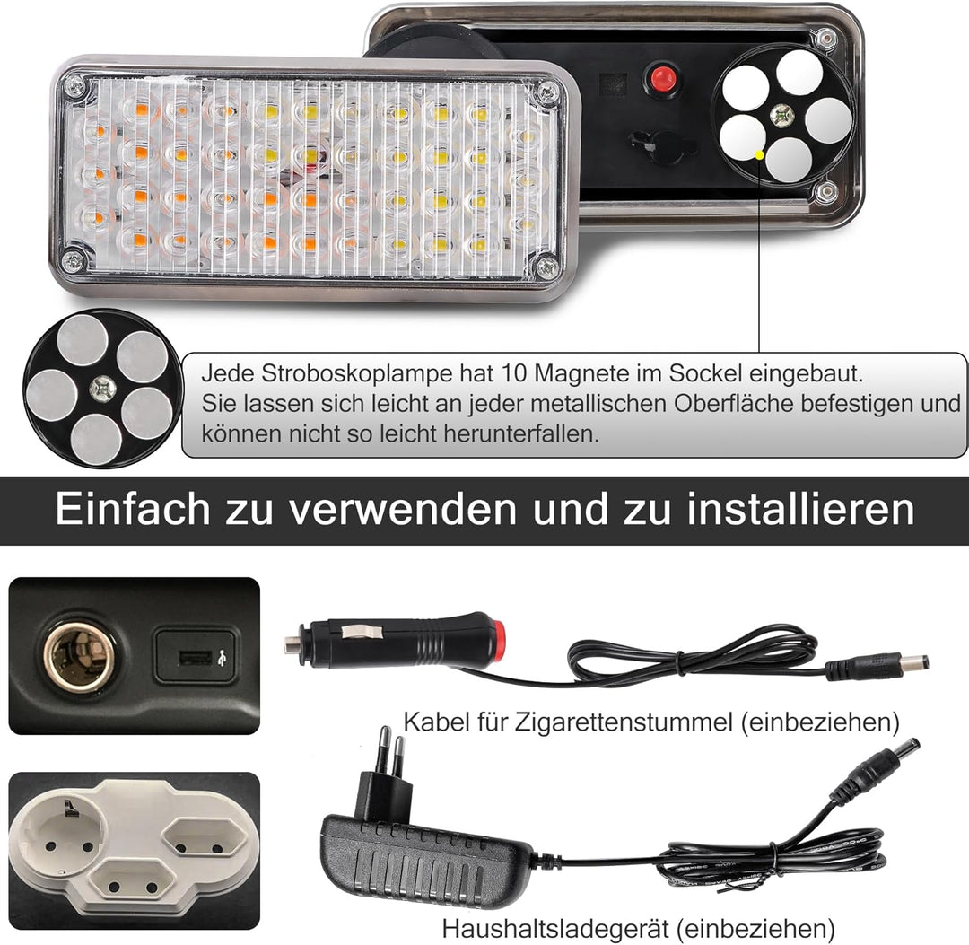 ROUTEKING Drahtlose Warnleuchte Blinklicht - 2x42 Magnetische Rundumleuchte AKKU 5 Stroboskop-Modi B