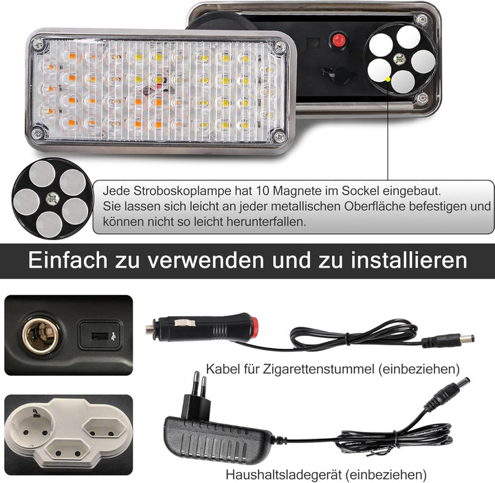 ROUTEKING Drahtlose Warnleuchte Blinklicht - 2x42 Magnetische Rundumleuchte AKKU 5 Stroboskop-Modi B
