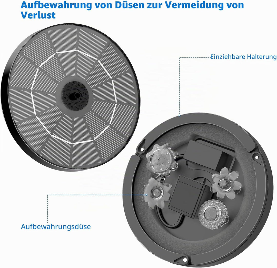AISITIN Solar Springbrunnen für Aussen 3,5W,Solarbrunnen für Draussen mit 4 Sprüh Effekten, Solar Te
