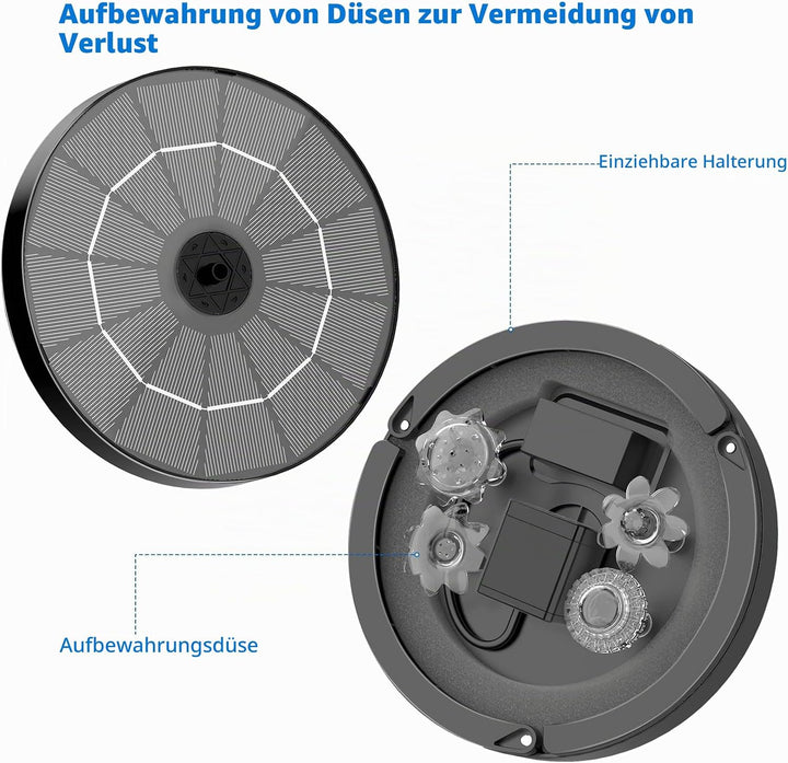 AISITIN Solar Springbrunnen für Aussen 3,5W,Solarbrunnen für Draussen mit 4 Sprüh Effekten, Solar Te