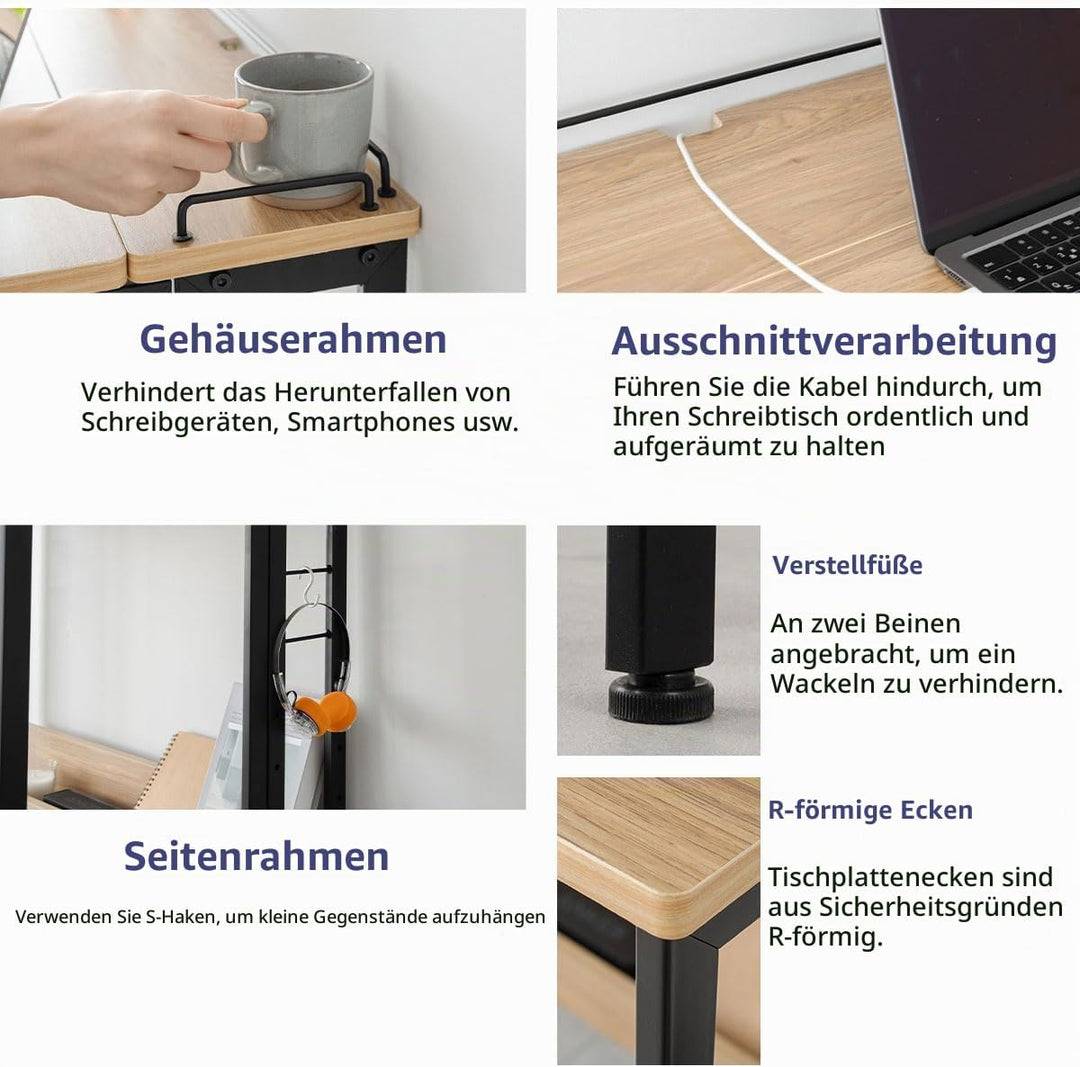 EMOOR Klappschreibtisch TATAMU Stahlrahmen (Eiche), Platzsparender Rechteckiger Tisch Ohne Montage L