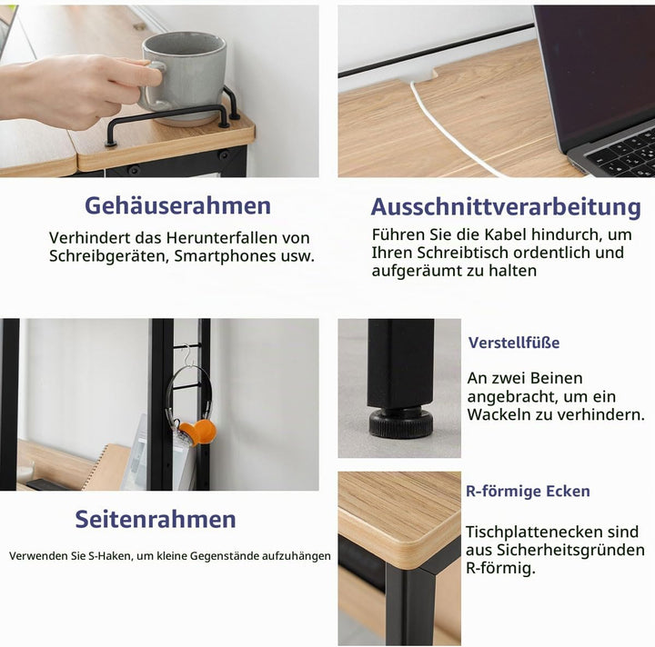 EMOOR Klappschreibtisch TATAMU Stahlrahmen (Eiche), Platzsparender Rechteckiger Tisch Ohne Montage L