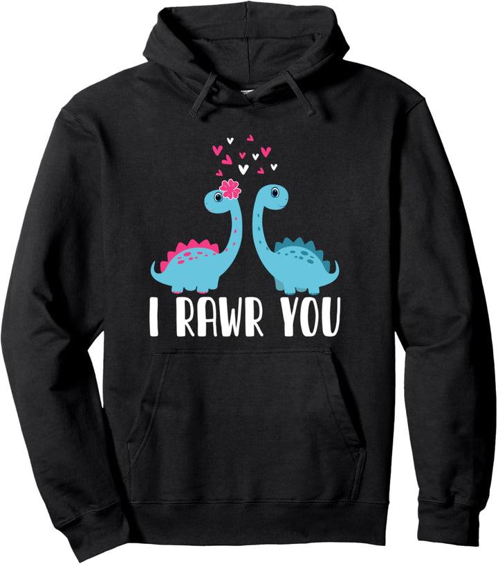 "I Rawr You", niedliches Dinosaurier-Pärchen, Baby-Dino zum Valentinstag Pullover Hoodie