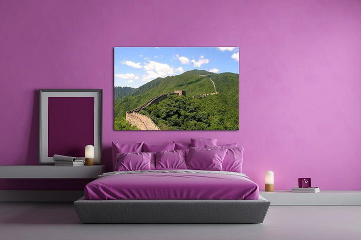 die Grosse Chinesisches Mauer Format: 100x70 als Leinwandbild, Motiv fertig gerahmt auf Echtholzrahm