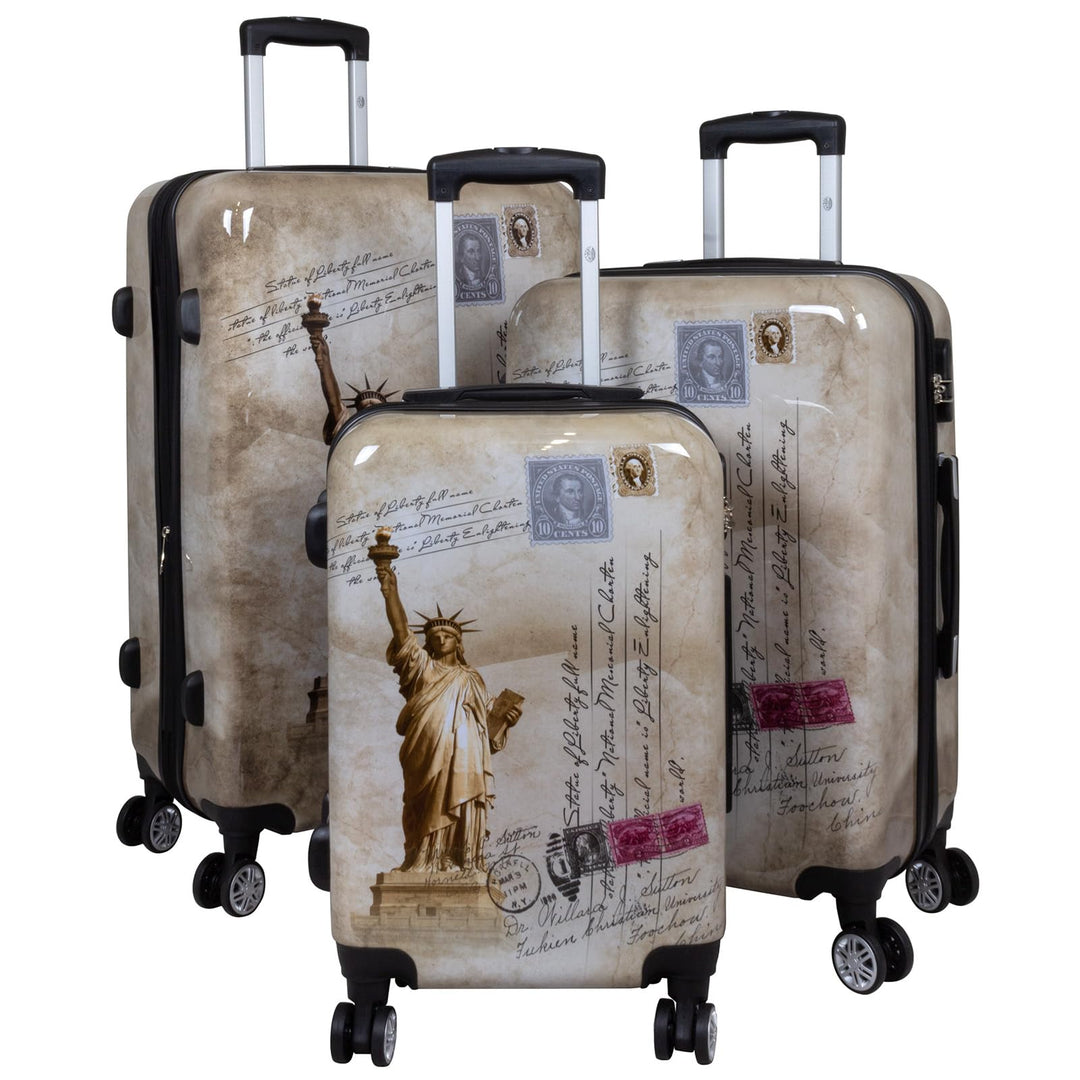 Trendyshop365 Motivkoffer-Set 3-teilig Trolley Hartschale - Freiheitsstatue New York Kofferset 3-tei