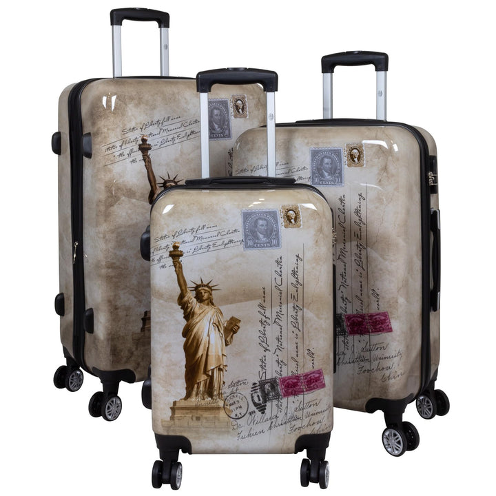 Trendyshop365 Motivkoffer-Set 3-teilig Trolley Hartschale - Freiheitsstatue New York Kofferset 3-tei