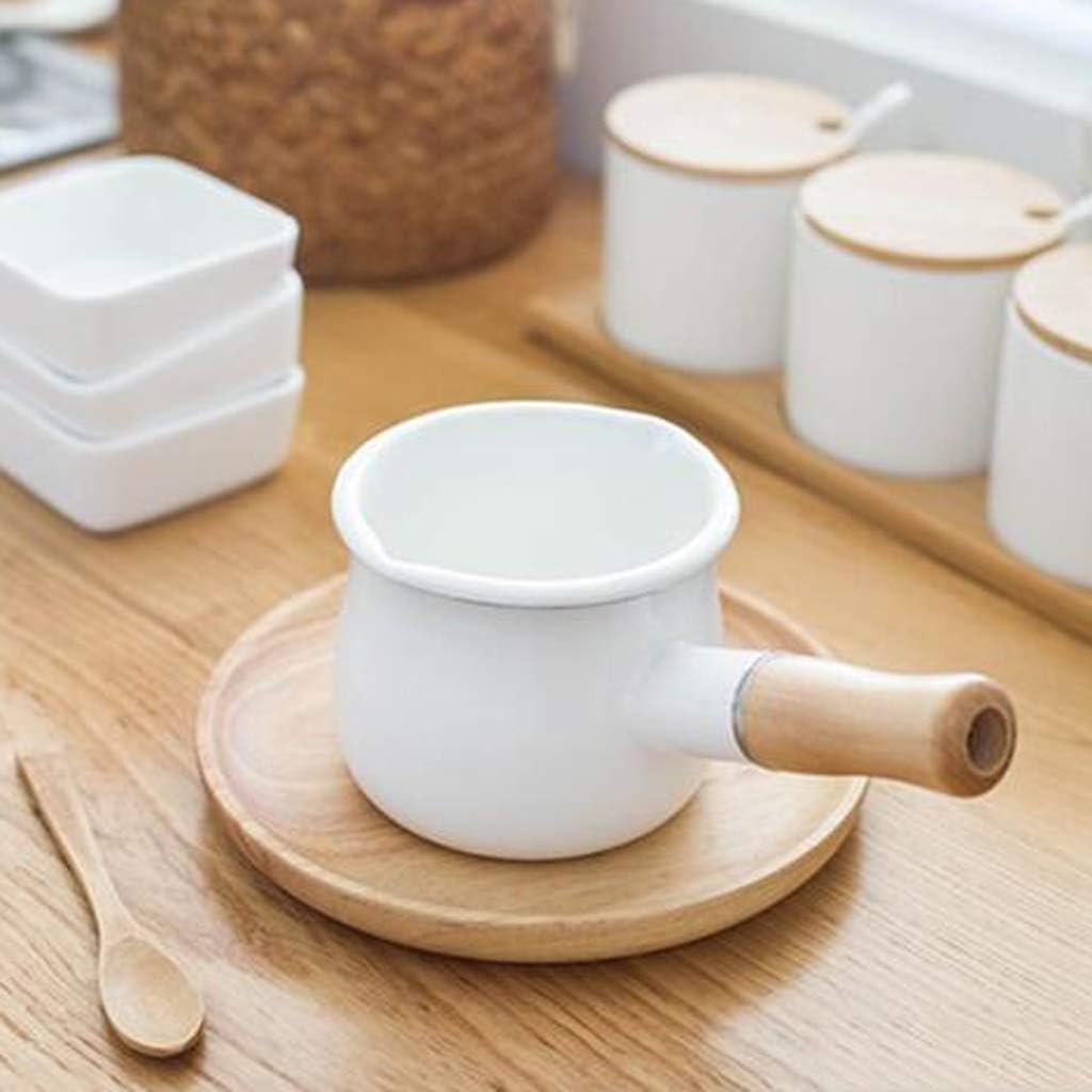 550ml Antihaft Klein Milchtopf Milchpfanne mit Holzgriff für Induktion Gasherd Weiss, Weiss