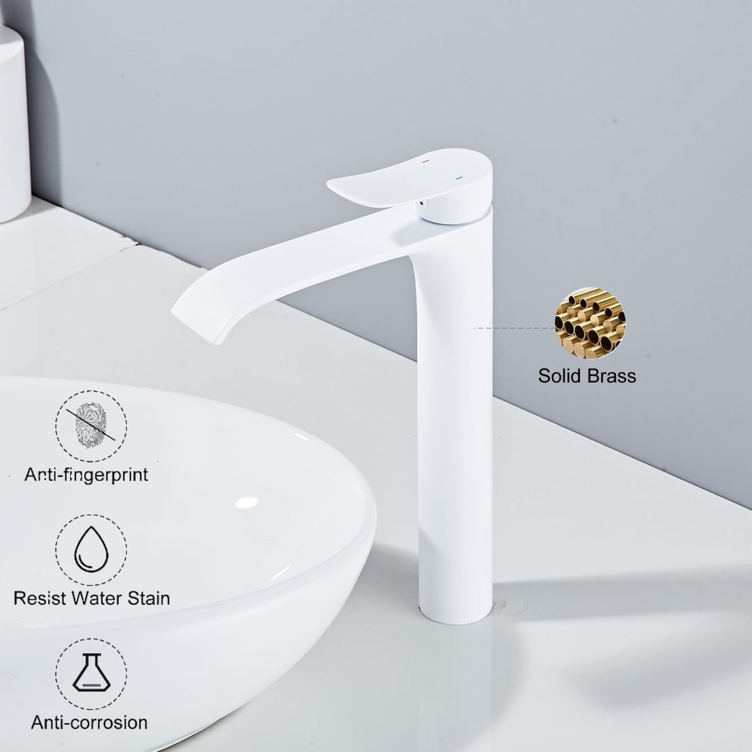Bad Wasserhahn Weiss Wasserfall Badarmatur Hoch Waschtischarmatur Einhebel Mischbatterie aus Messing