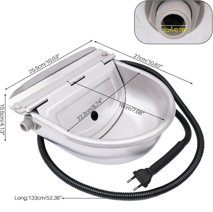 Automatisch beheizter Edelstahl-Wassernapf mit Schwimmerventil, Thermo-Wassertrog für Vieh, Rinder,