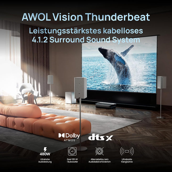 AWOL VISION ThunderBeat 4.1.2 kabelloses Heimkino-Soundsystem, Surround-Sound-System mit Zwei 120-W-