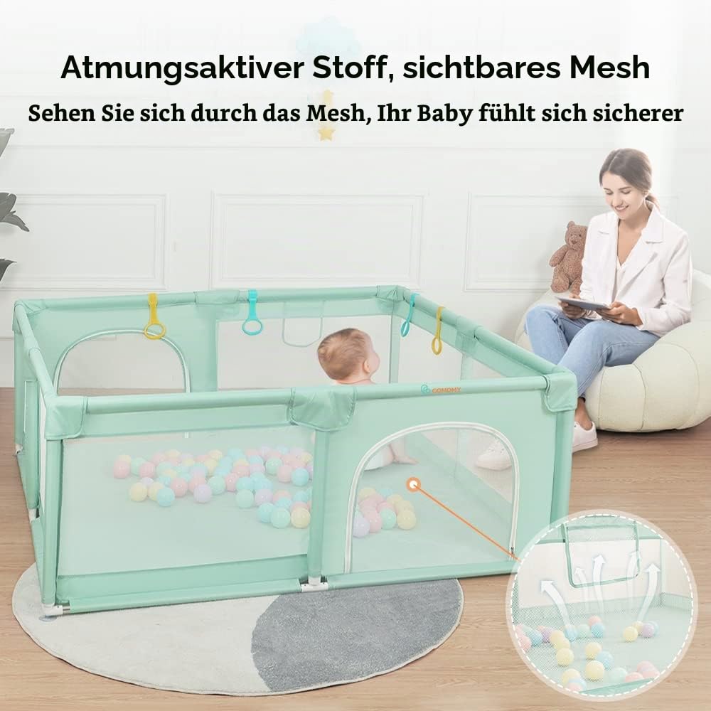 COMOMY Laufstall Baby, 150x180x66cm Laufgitter Baby Grosse xxl Sicherheitsbereich Schutzgitter für K