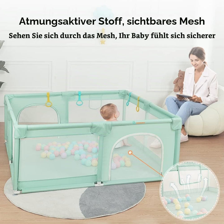 COMOMY Laufstall Baby, 150x180x66cm Laufgitter Baby Grosse xxl Sicherheitsbereich Schutzgitter für K
