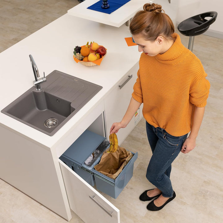 Relaxdays Einbaumülleimer Küche, Auszug, Duo je 15 l, Müllsystem Unterschrank, Kunststoff, HBT 35,1