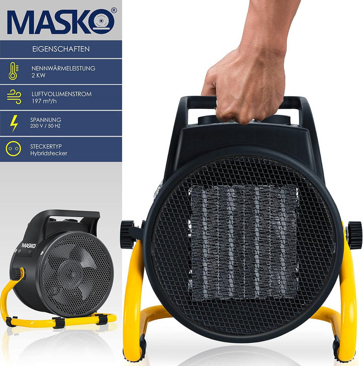 Masko® Elektroheizer Heizlüfter Bauheizer 2KW Keramik Heizstrahler 2000 Watt Elektroheizgebläse elek