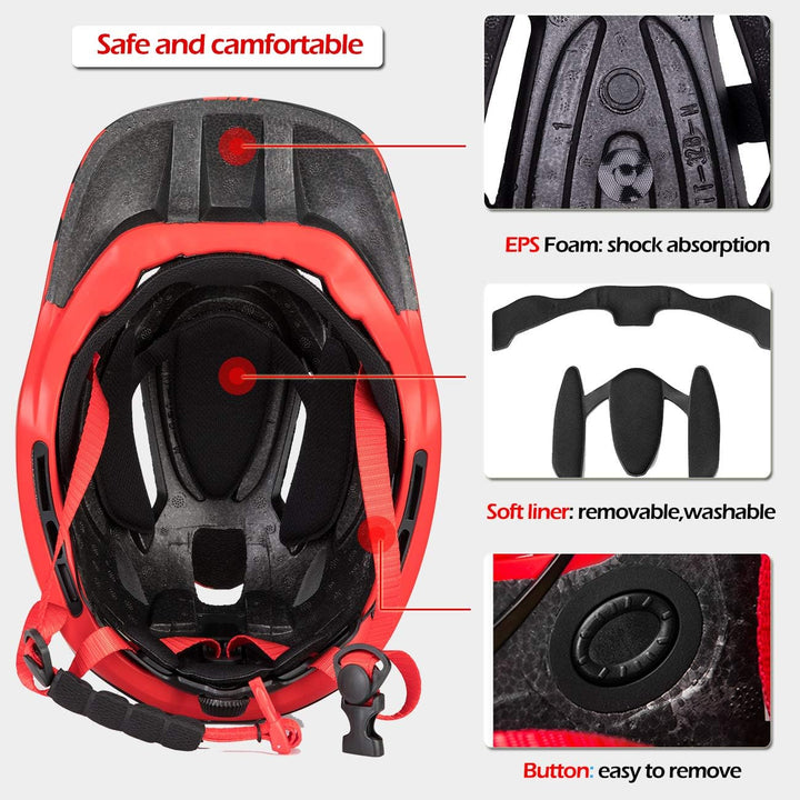 ROCKBROS Kinderhelm Integriert Fahrradhelm Kinder Jugend Fullface Helm mit Abnehmbarem Kinnschutz BM