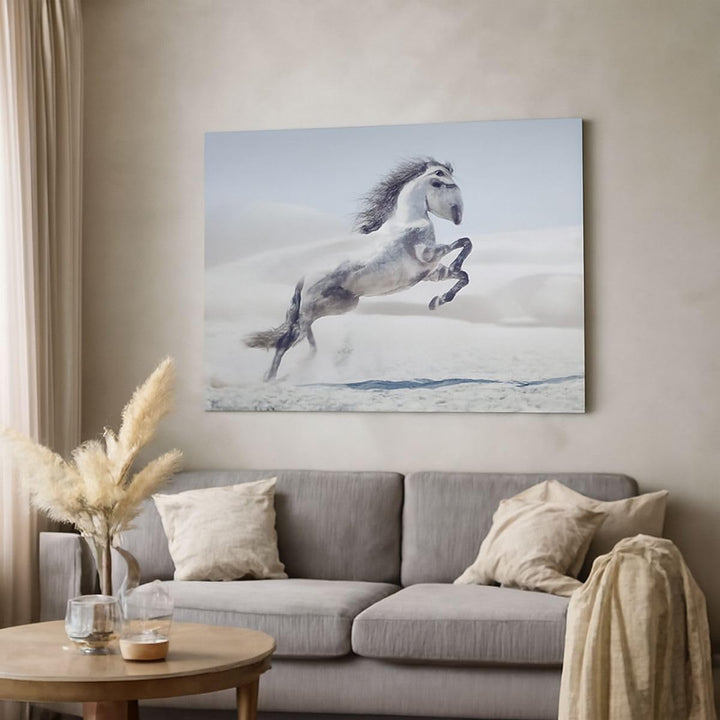 Bilder auf Leinwand 100x70cm Leinwandbild mit Rahmen Pferd Tier Natur Gross Wanddeko Bild Schlafzimm