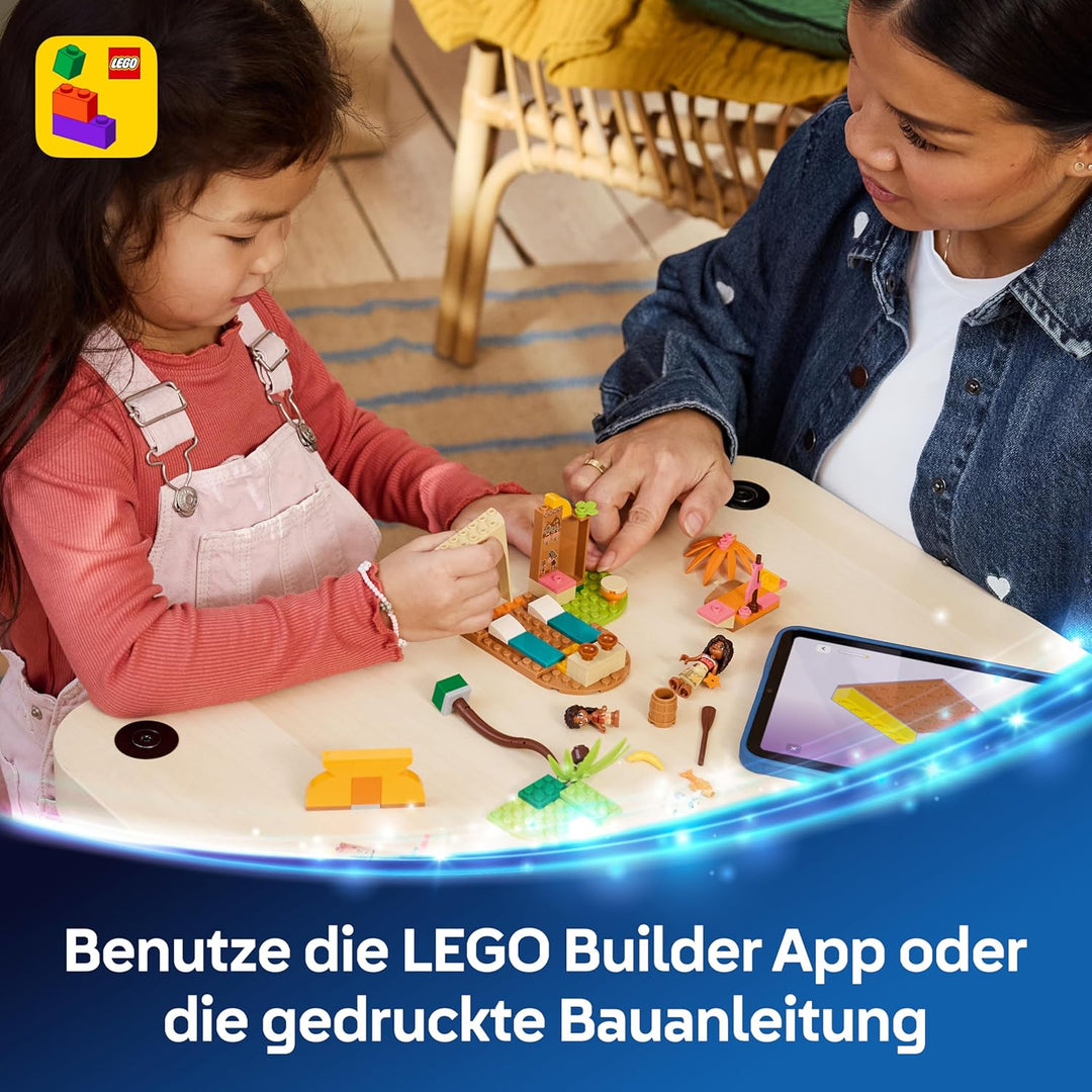 LEGO ǀ Disney Vaiana Vaianas Hütte und Boot - Lernspielzeug mit 2 Mini Puppen und Pua Tierfigur - Ge
