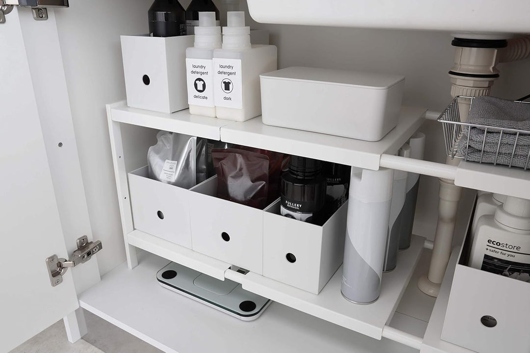 Yamazaki 4948 TOWER Ausziehbarer Organizer mit 2 Ebenen, weiss, Stahl, Minimalistisches Design