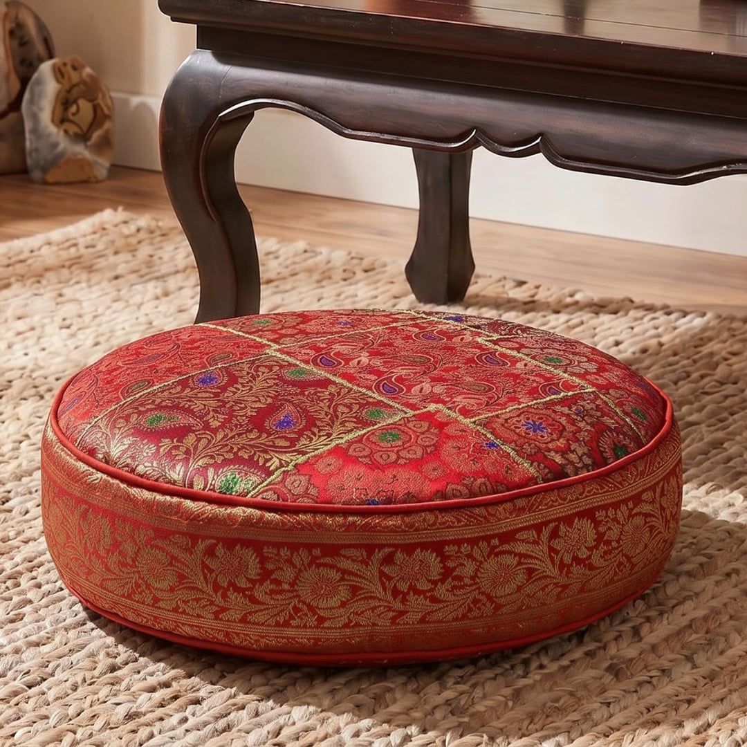 GURU SHOP Orientalisches Rundes Patchwork Kissen 40 cm, Sitzkissen, Bodenkissen mit Baumwollfüllung