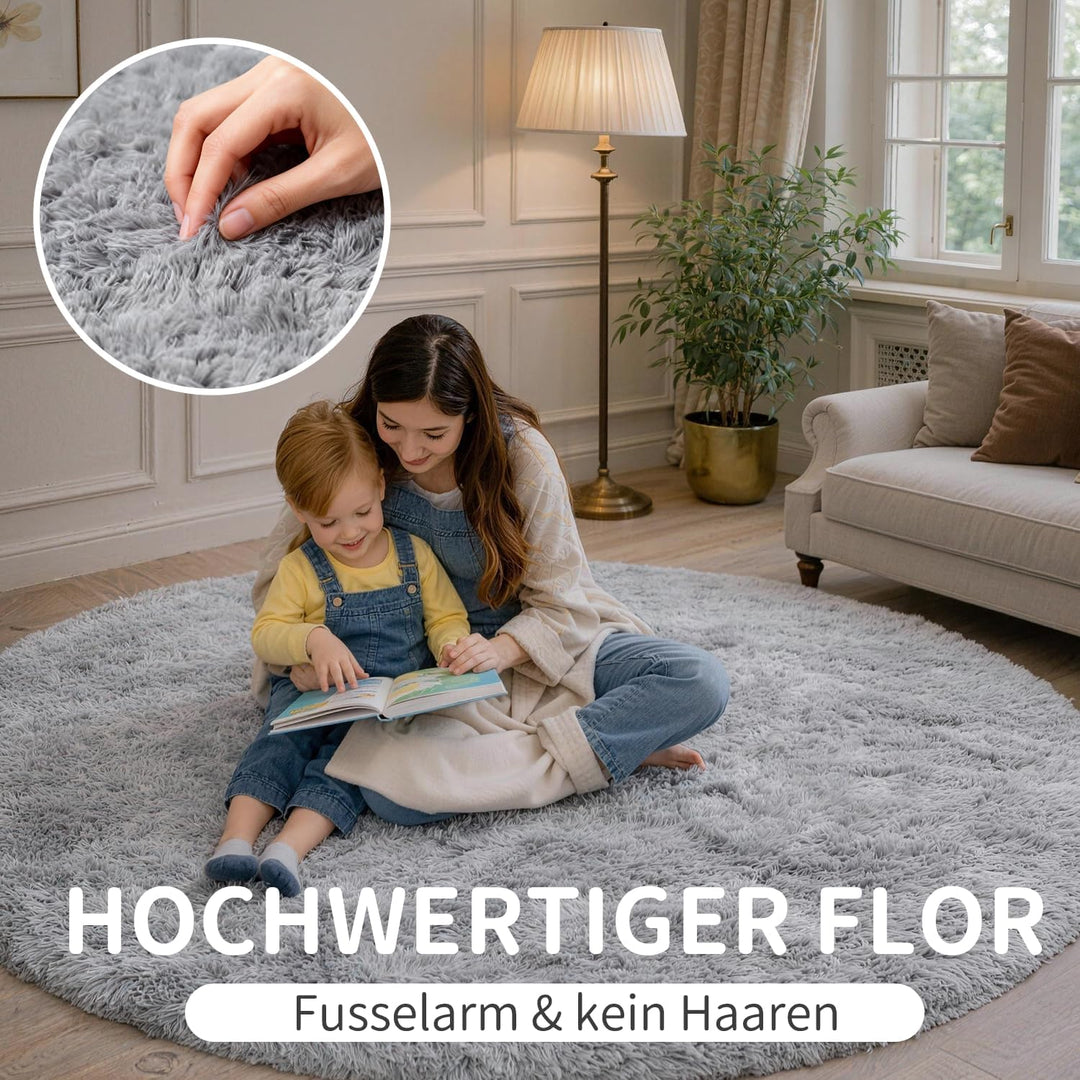 VOFUSHON Schlafzimmer Shaggy Plüsch runden Teppich Bunte Batik Faux Flauschiger Samt Moderne Innente