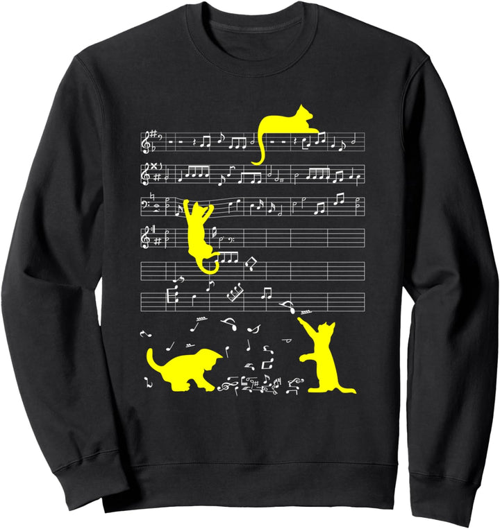 Niedliche Katze Musiknote Gelb Noten Musiker Sweatshirt
