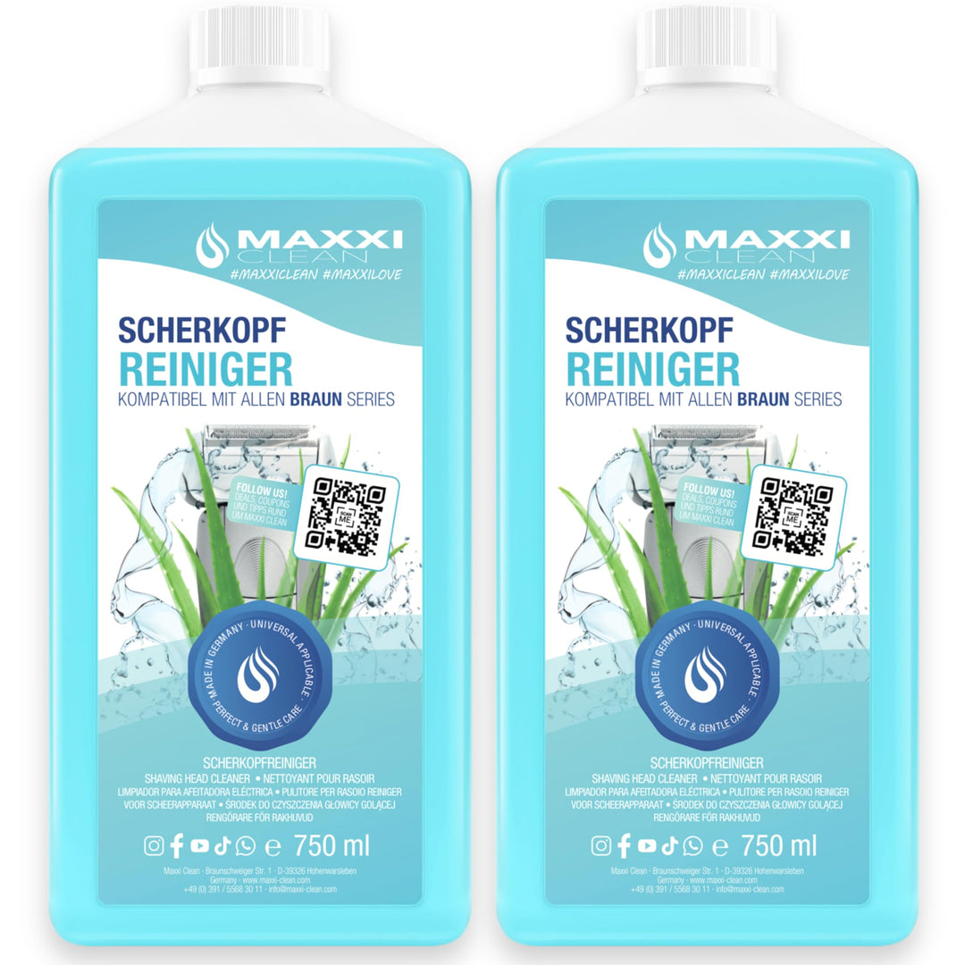 Maxxi Clean | 2x 750 ml Nachfüllflüssigkeit Scherkopfreiniger für Reinigungskartusche | Rasierer Rei
