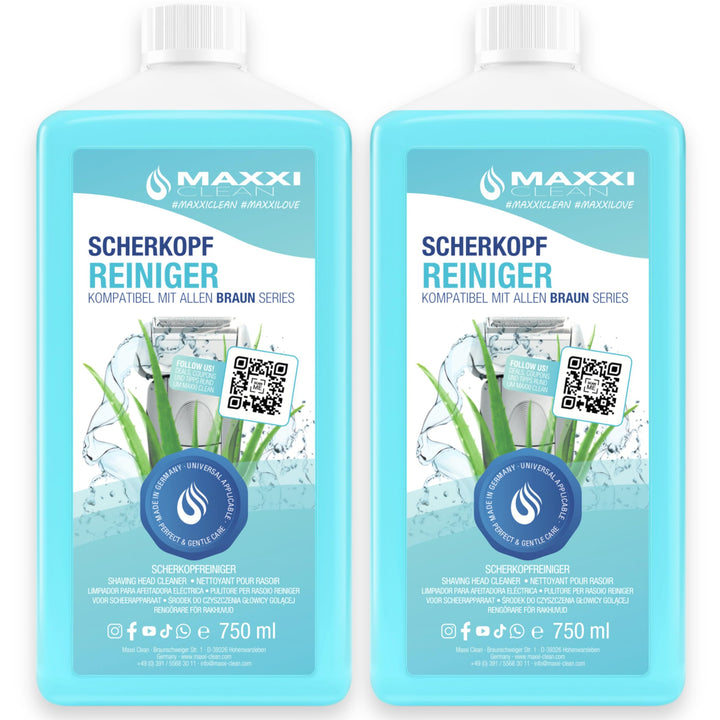 Maxxi Clean | 2x 750 ml Nachfüllflüssigkeit Scherkopfreiniger für Reinigungskartusche | Rasierer Rei