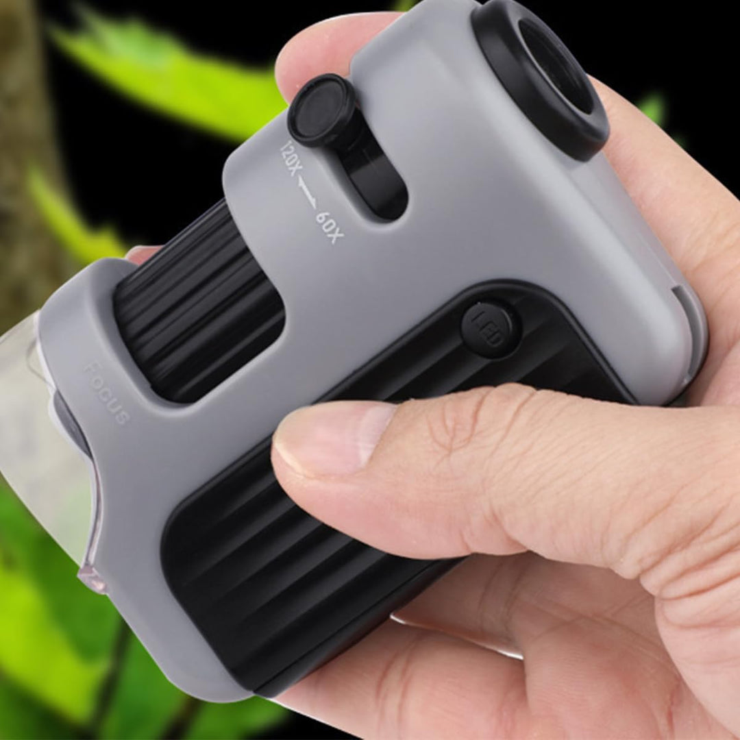 Taschenmikroskop, 60x-120x, tragbares Hand-Minimikroskop mit Beleuchtung für mikrobiologische Beobac