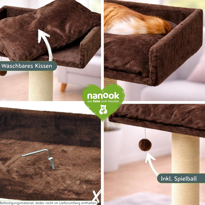 nanook Liegeplatz Top für Katzen-Kratzbaum mit Kissen gross XXL 60x40 cm - braun, braun
