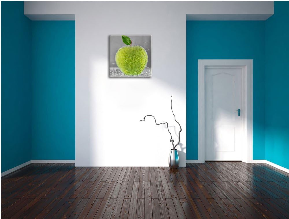 Pixxprint Grüner leckerer Apfel im Wasser, Format: 70x70 auf Leinwand, 70x70