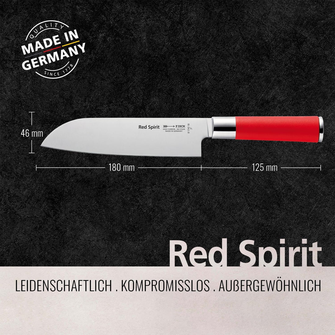 F. DICK Santoku, Küchenmesser, Red Spirit (Messer mit Klinge 18 cm, X55CrMo14 Stahl, nichtrostend, 5