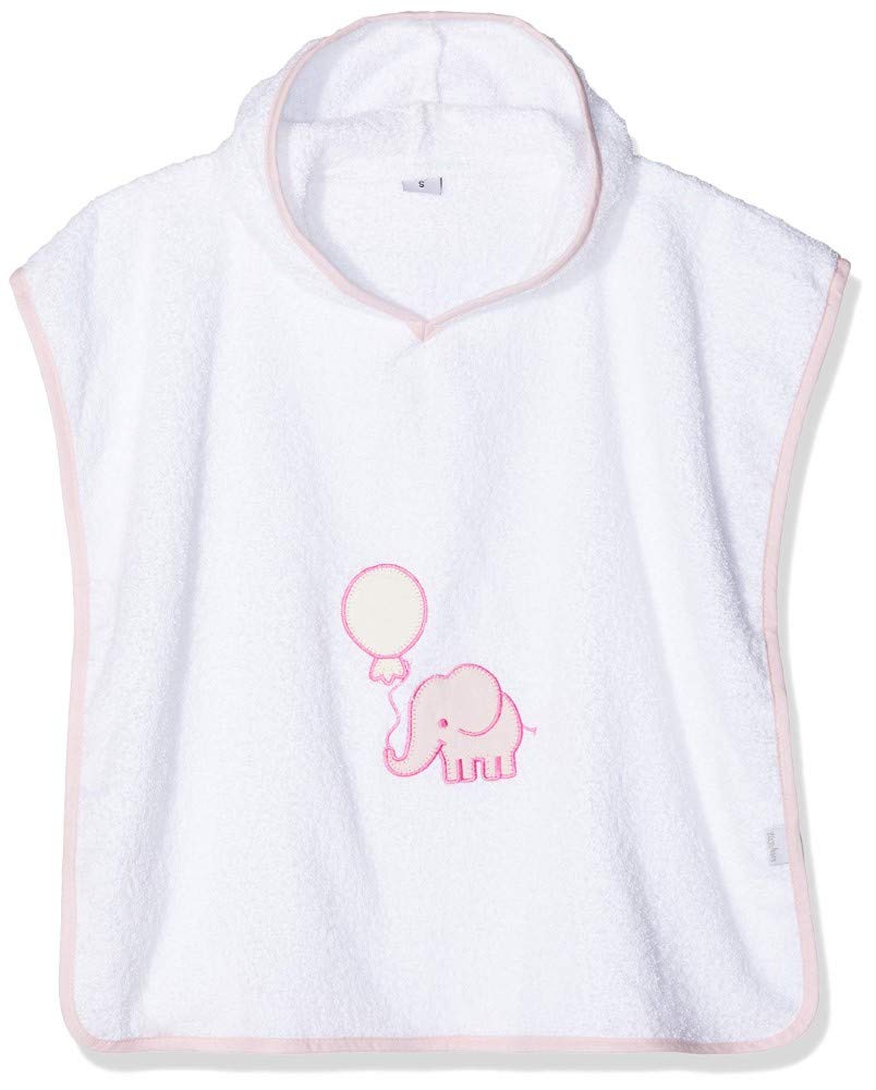 Playshoes Unisex Kinder Frottee-Poncho Bademantel Handtuch S (bis ca. 4 Jahre) weiss/rosa Elefant, S