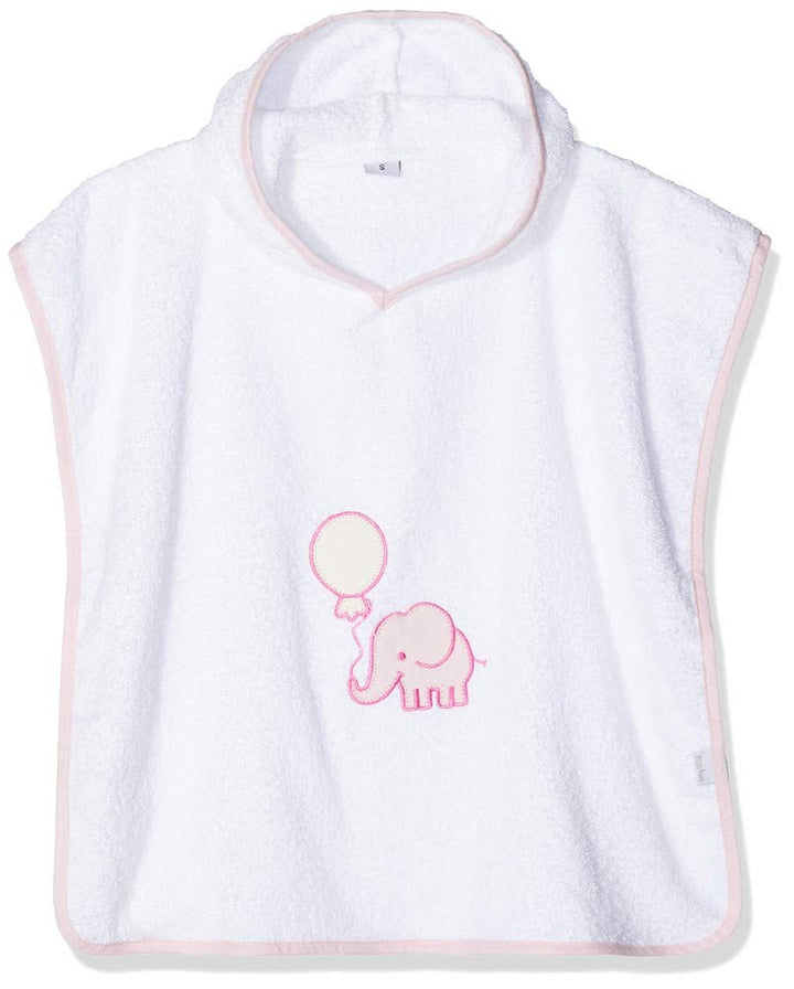 Playshoes Unisex Kinder Frottee-Poncho Bademantel Handtuch S (bis ca. 4 Jahre) weiss/rosa Elefant, S