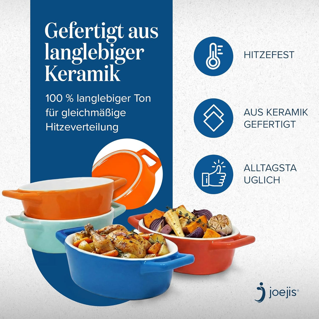 Joejis 4er Set Mini Auflaufform Backform - Kleine auflaufförmchen Keramik für den Backofen - Ideal f