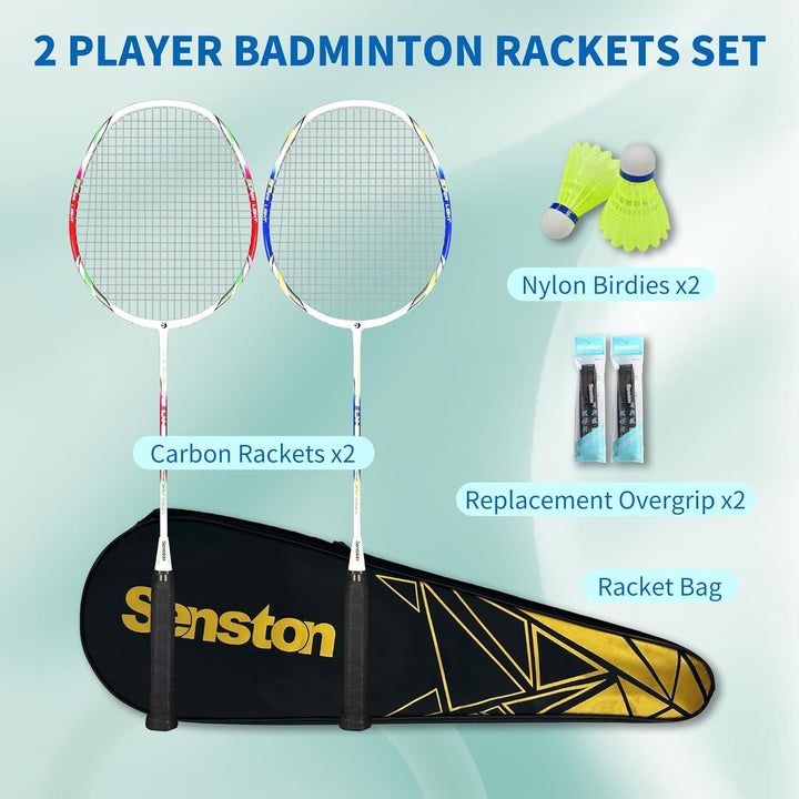Senston Graphit Badminton Set Carbon Profi Badmintonschläger Leichtgewicht Badminton Schläger Federb