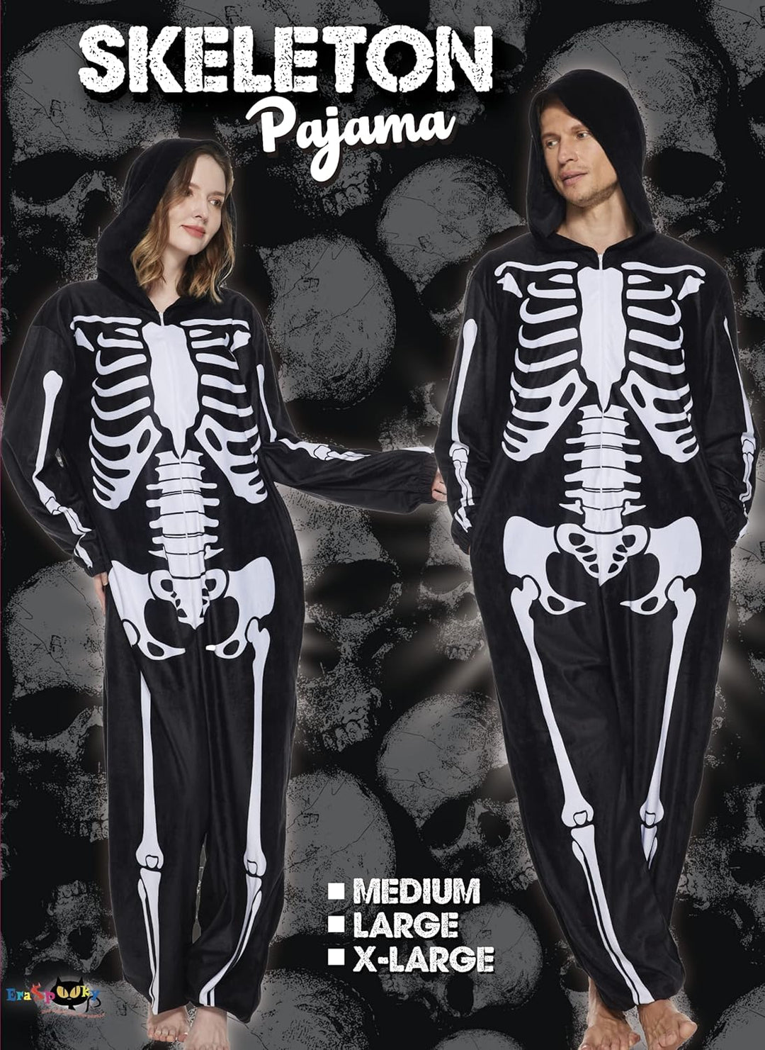 EraSpooky Totenkopf Pyjama Kostüm für Erwachsene für Halloween Party, Cosplay, Karneval, Themenparty